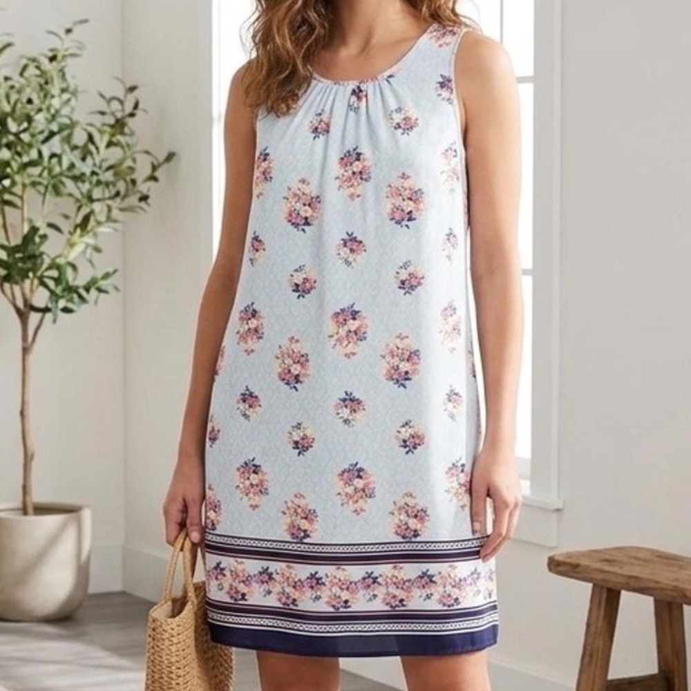 Skies Are Blue Floral Sleeveless Shift Dress Light Blue S Autumn Wedding Guest